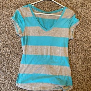 Women’s blue and gray striped t-shirt